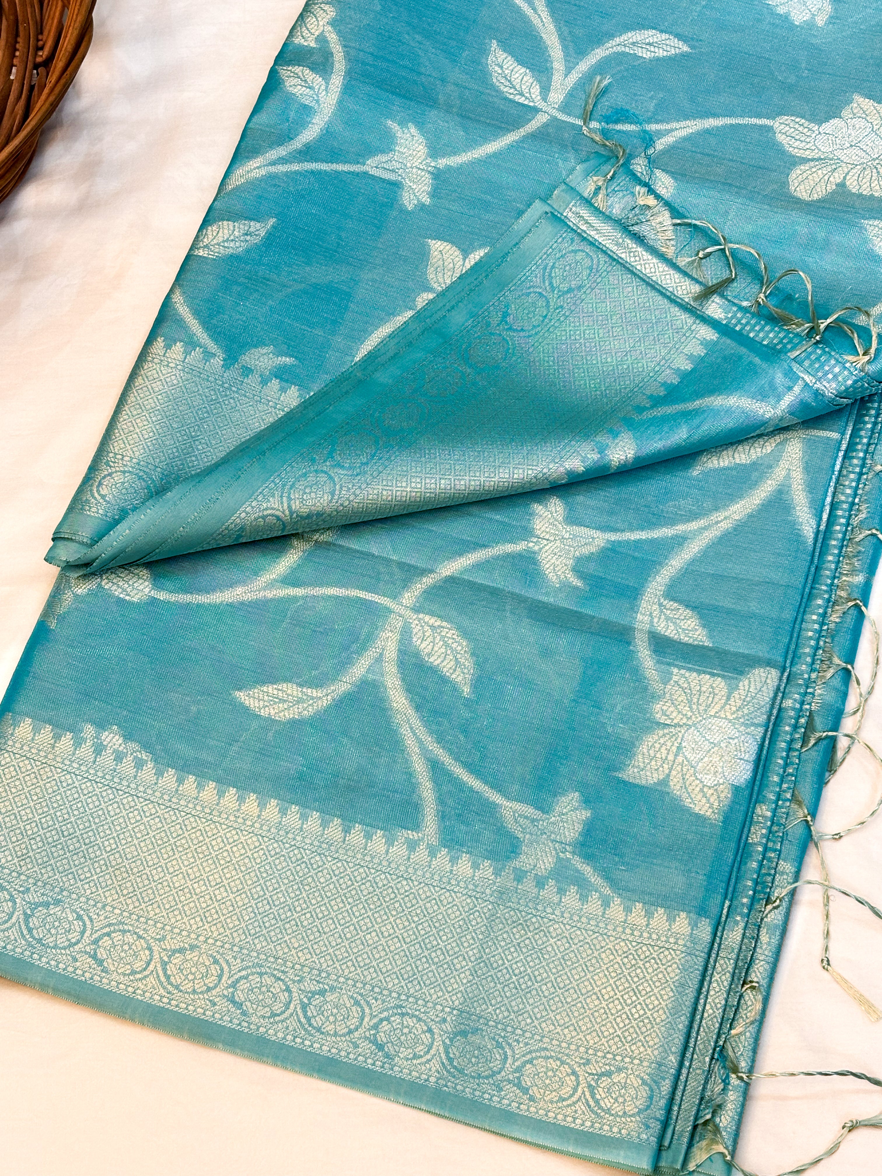 MulMul Tissue Banarsi Saree | Firozi