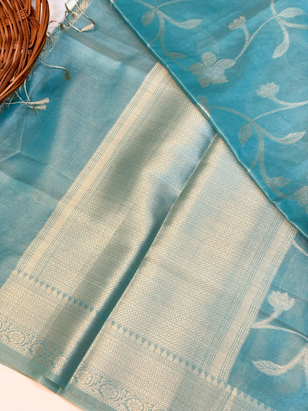 MulMul Tissue Banarsi Saree | Firozi
