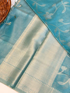 MulMul Tissue Banarsi Saree | Firozi
