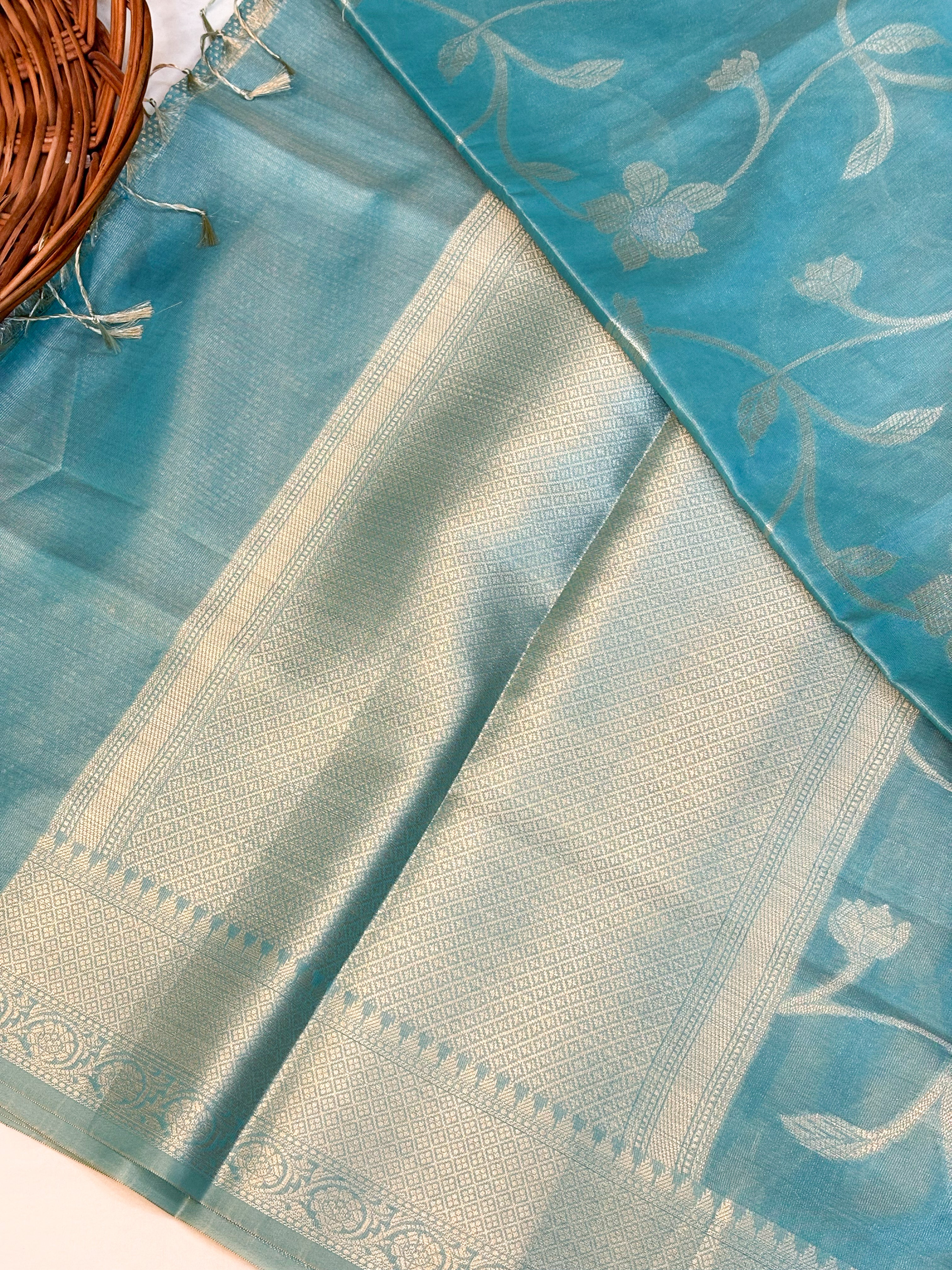 MulMul Tissue Banarsi Saree | Firozi