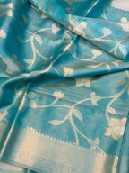 MulMul Tissue Banarsi Saree | Firozi