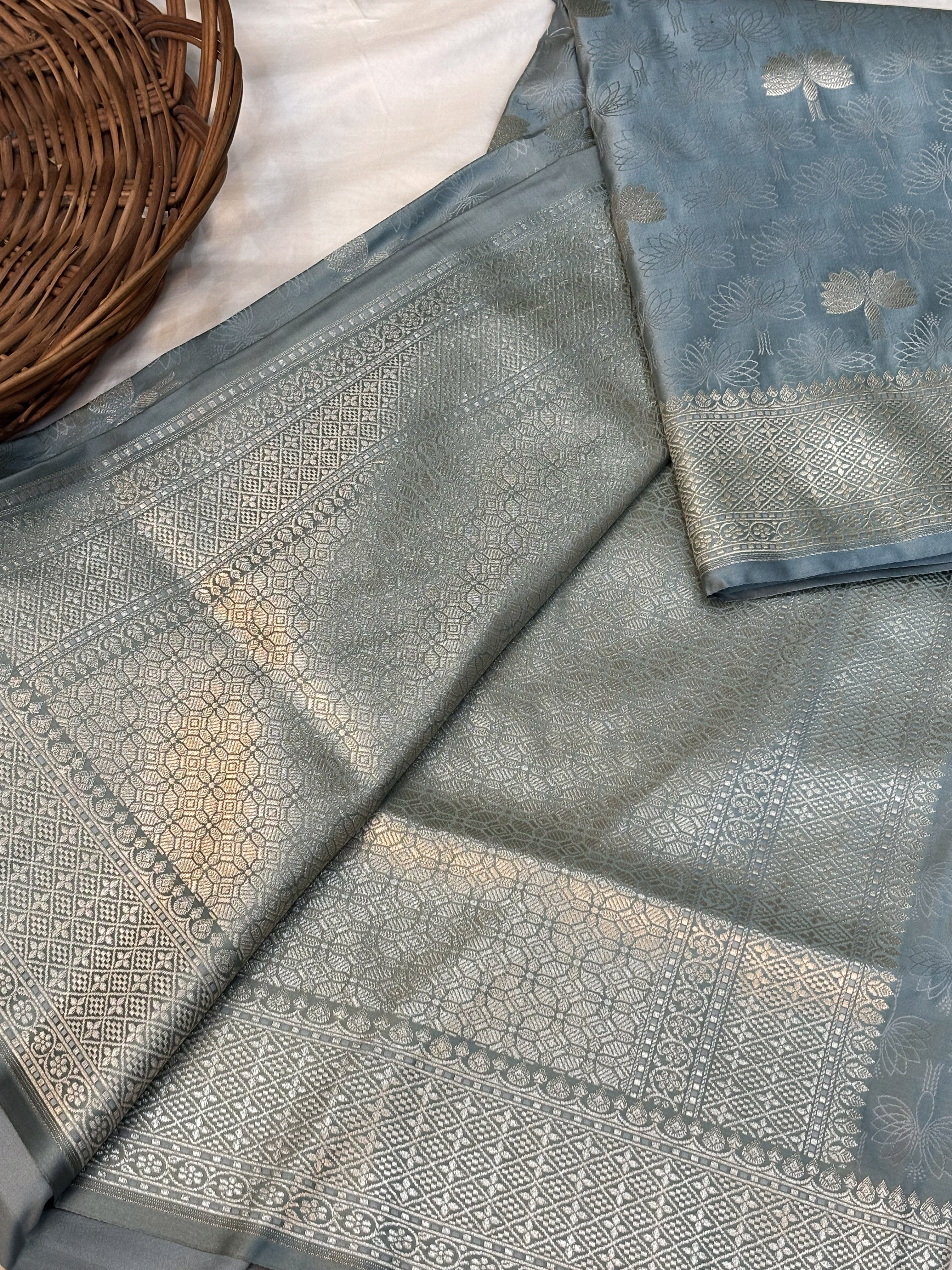 Mashroo Silk Banarsi Saree | Grey