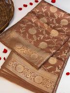 Pure Raw Mango Silk Handloom Banarsi Saree | Rust Orange