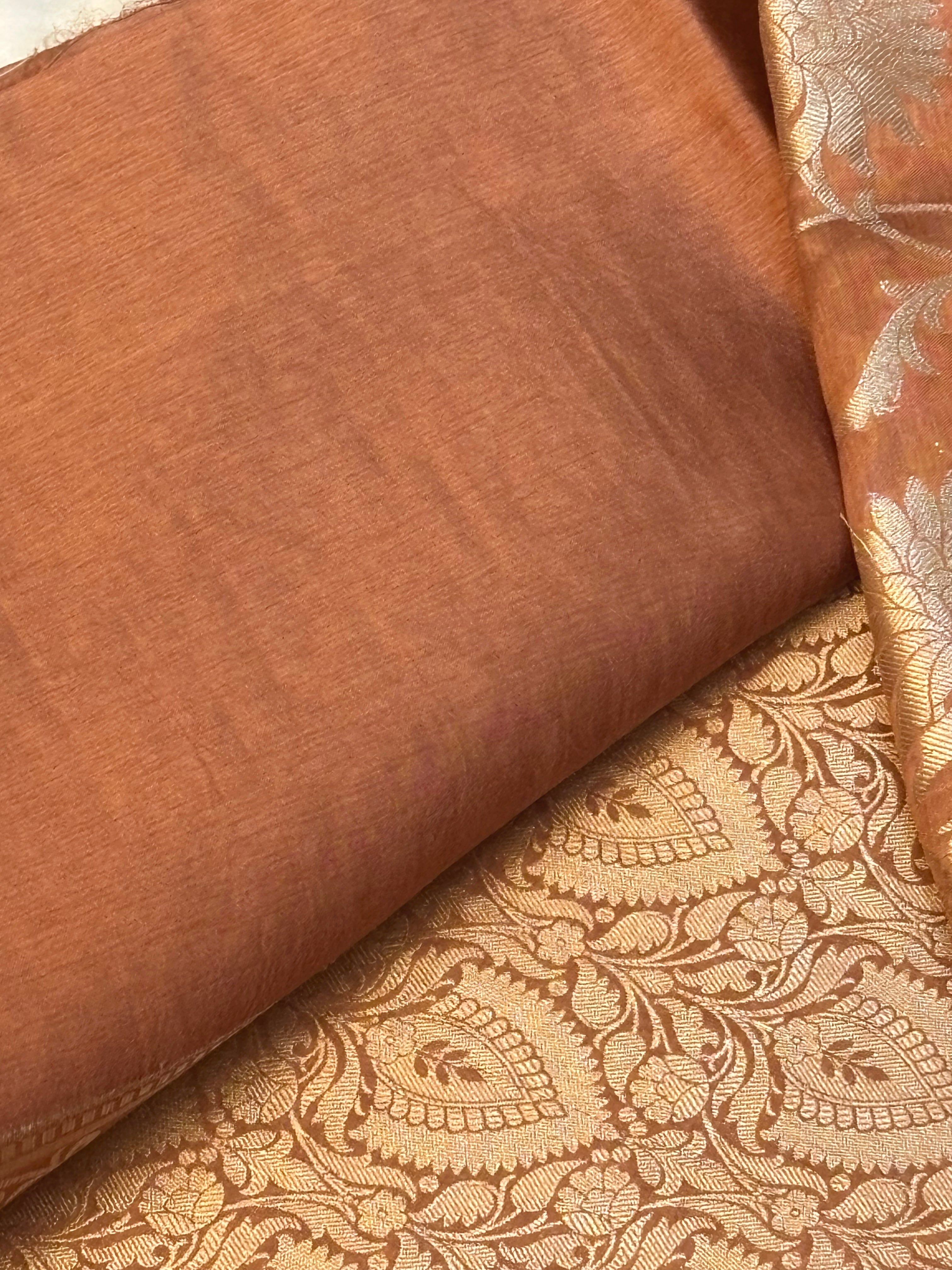 Pure Raw Mango Silk Handloom Banarsi Saree | Rust Orange