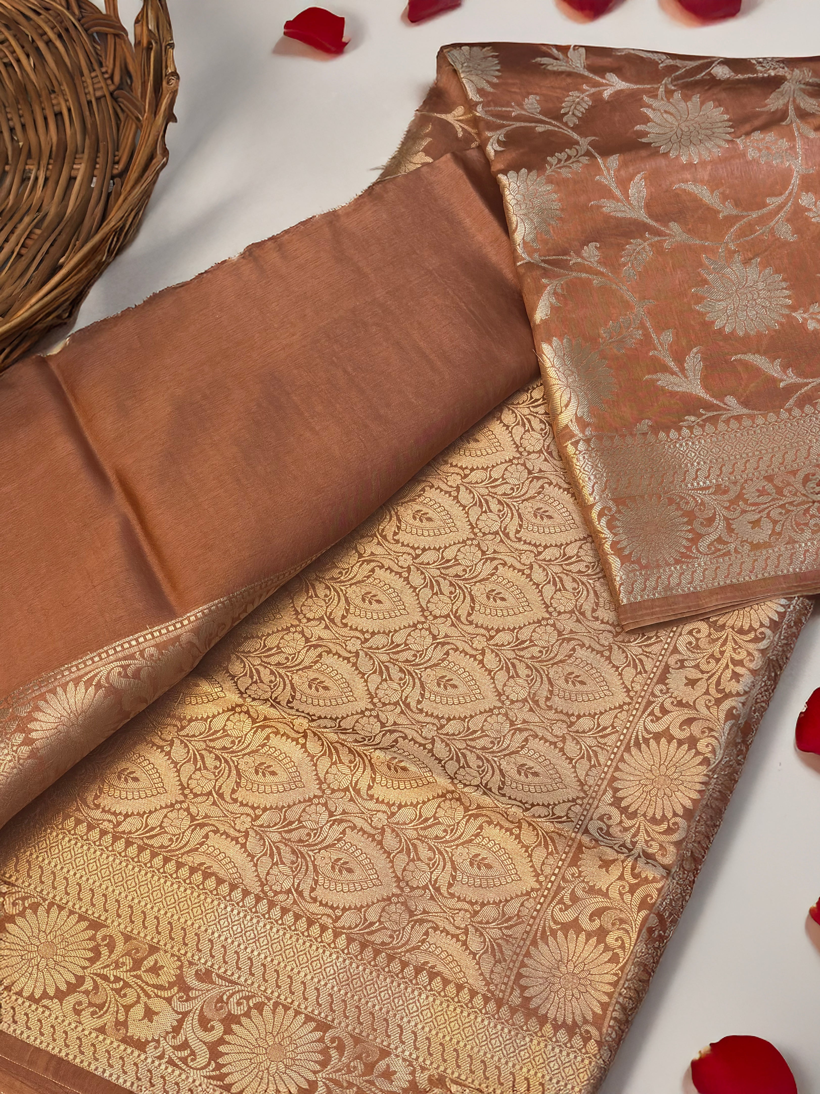 Pure Raw Mango Silk Handloom Banarsi Saree | Rust Orange