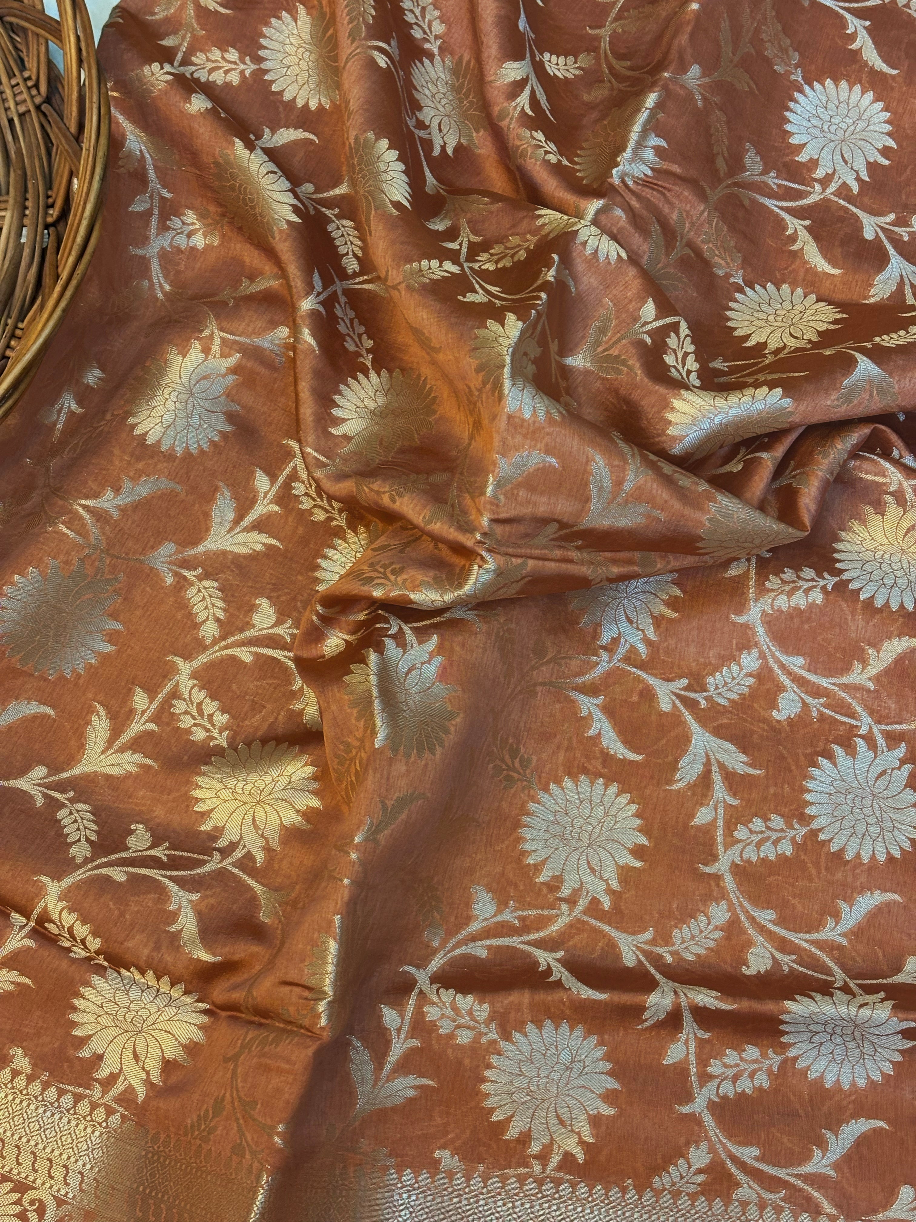 Pure Raw Mango Silk Handloom Banarsi Saree | Rust Orange