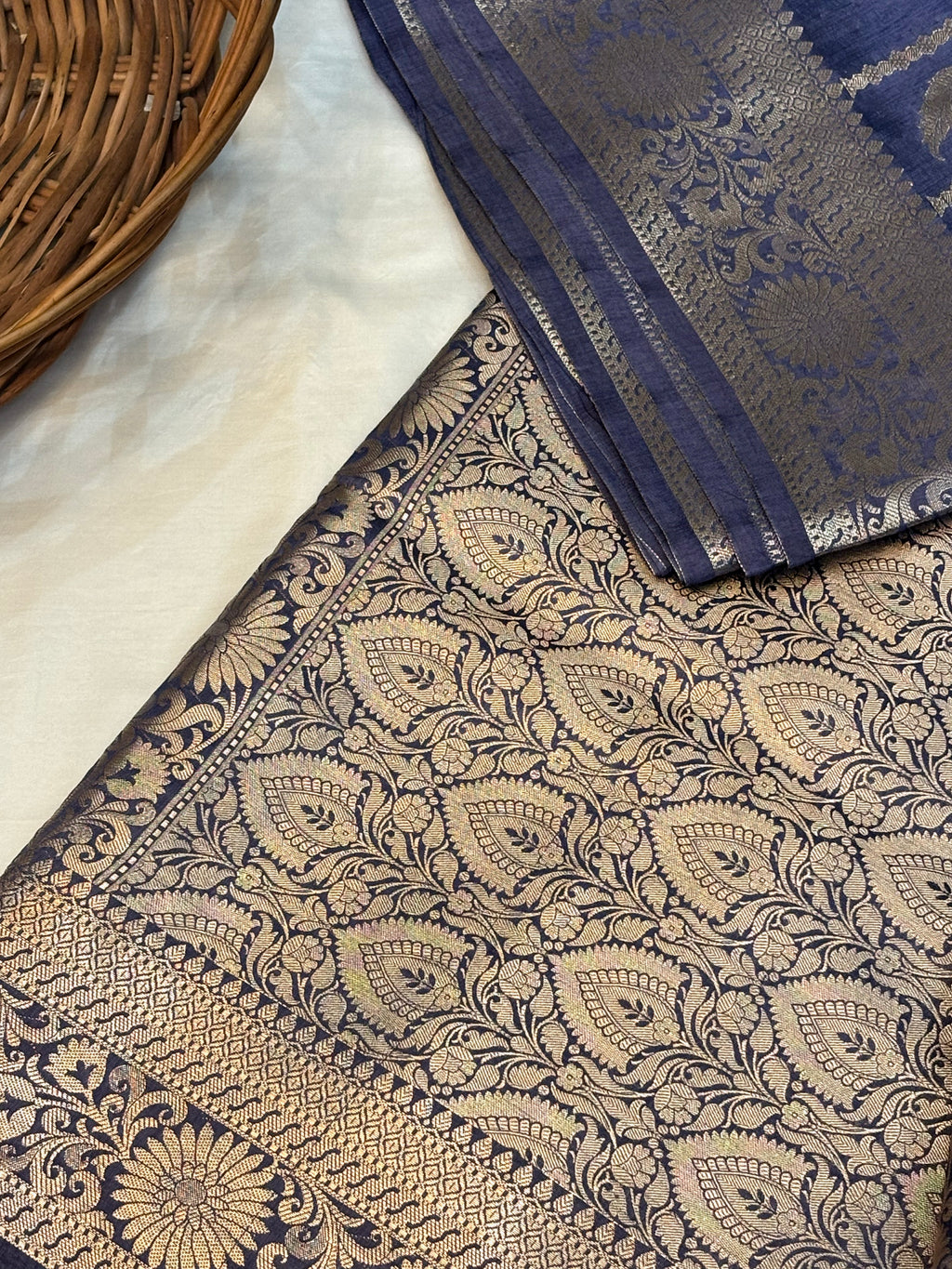 Pure Raw Mango Silk Handloom Banarsi Saree | Indepence Blue
