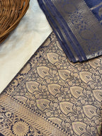 Pure Raw Mango Silk Handloom Banarsi Saree | Indepence Blue
