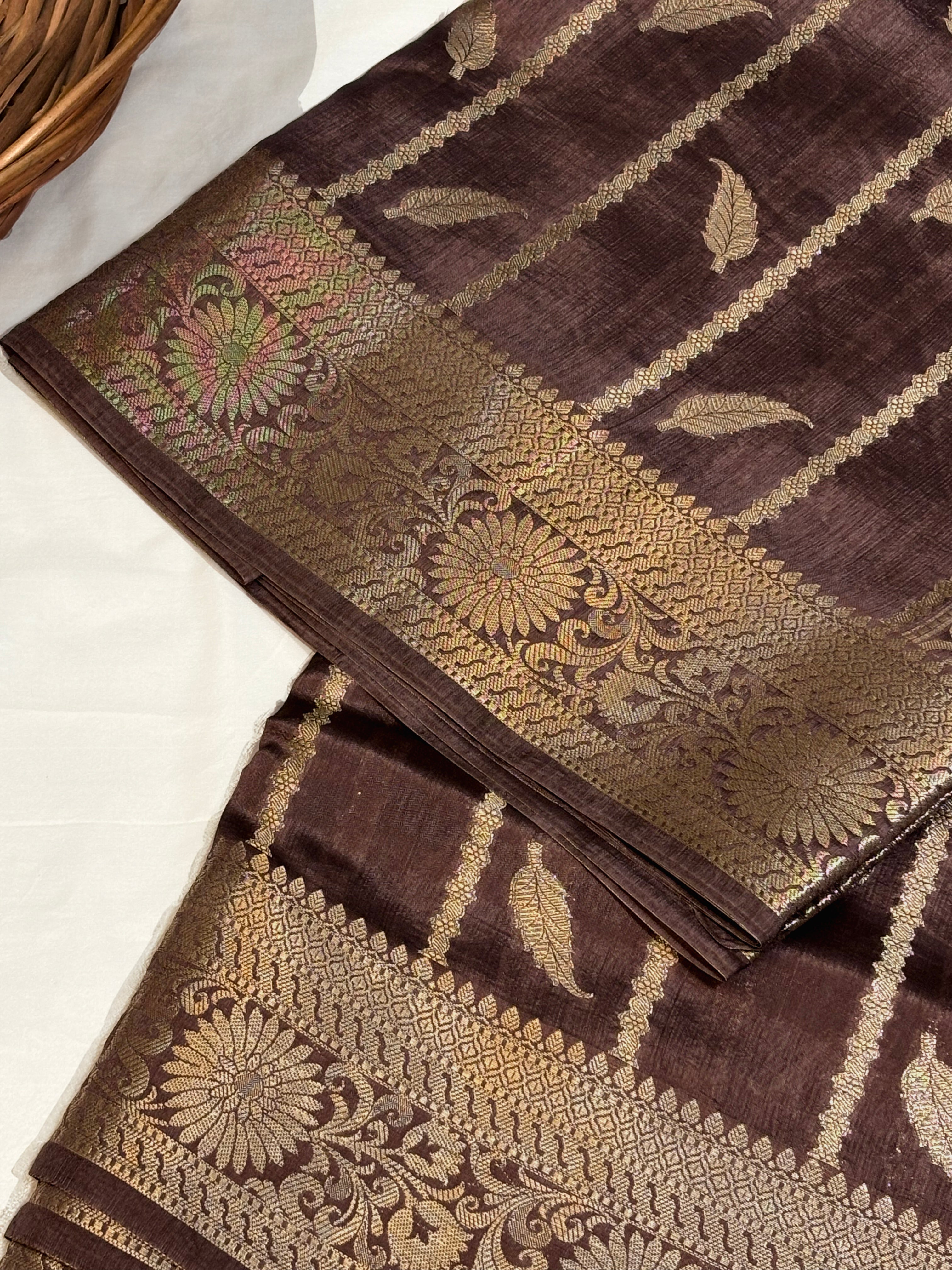 Pure Raw Mango Silk Handloom Banarsi Saree | Light coffee