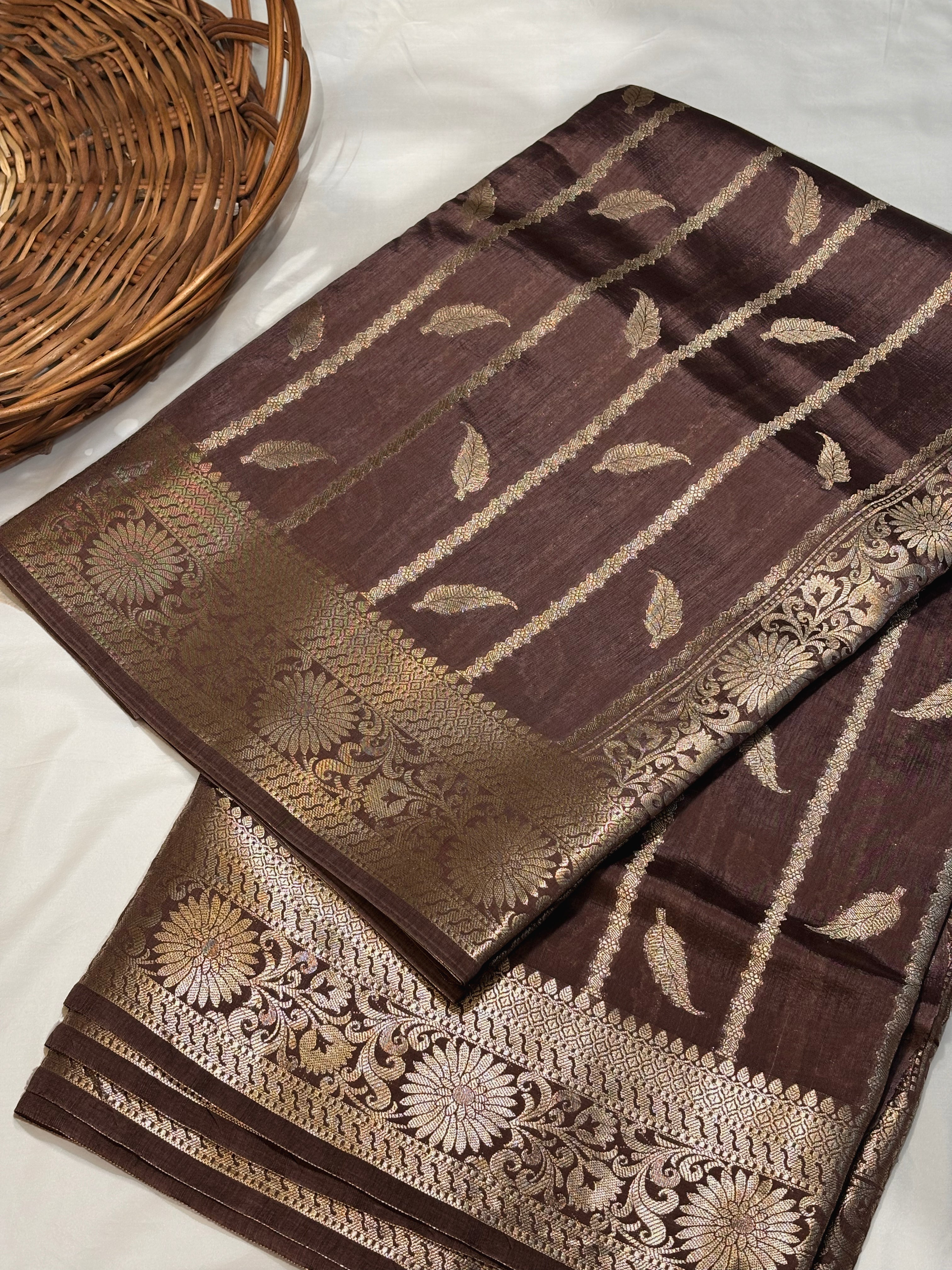 Pure Raw Mango Silk Handloom Banarsi Saree | Light coffee