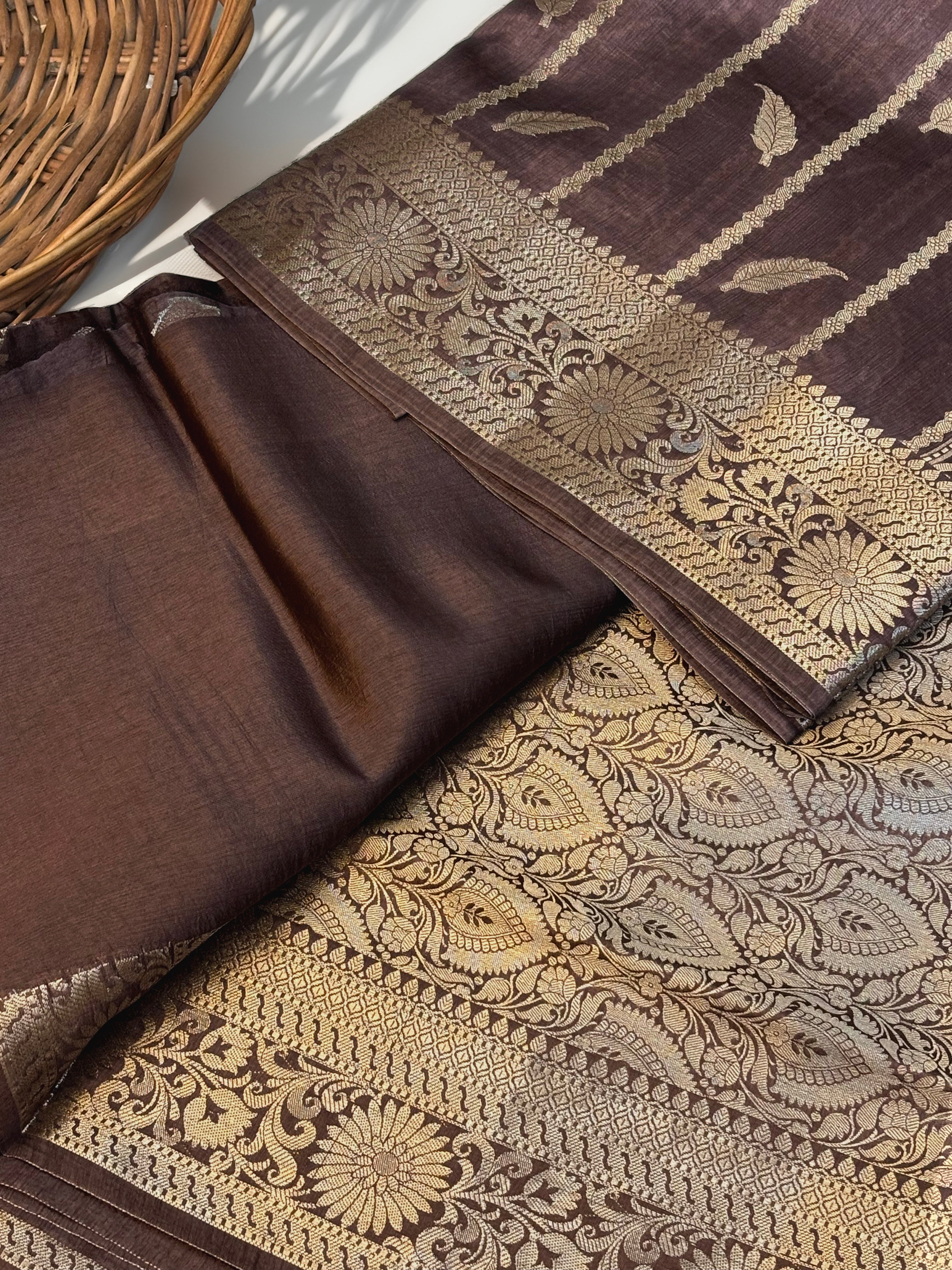 Pure Raw Mango Silk Handloom Banarsi Saree | Light coffee