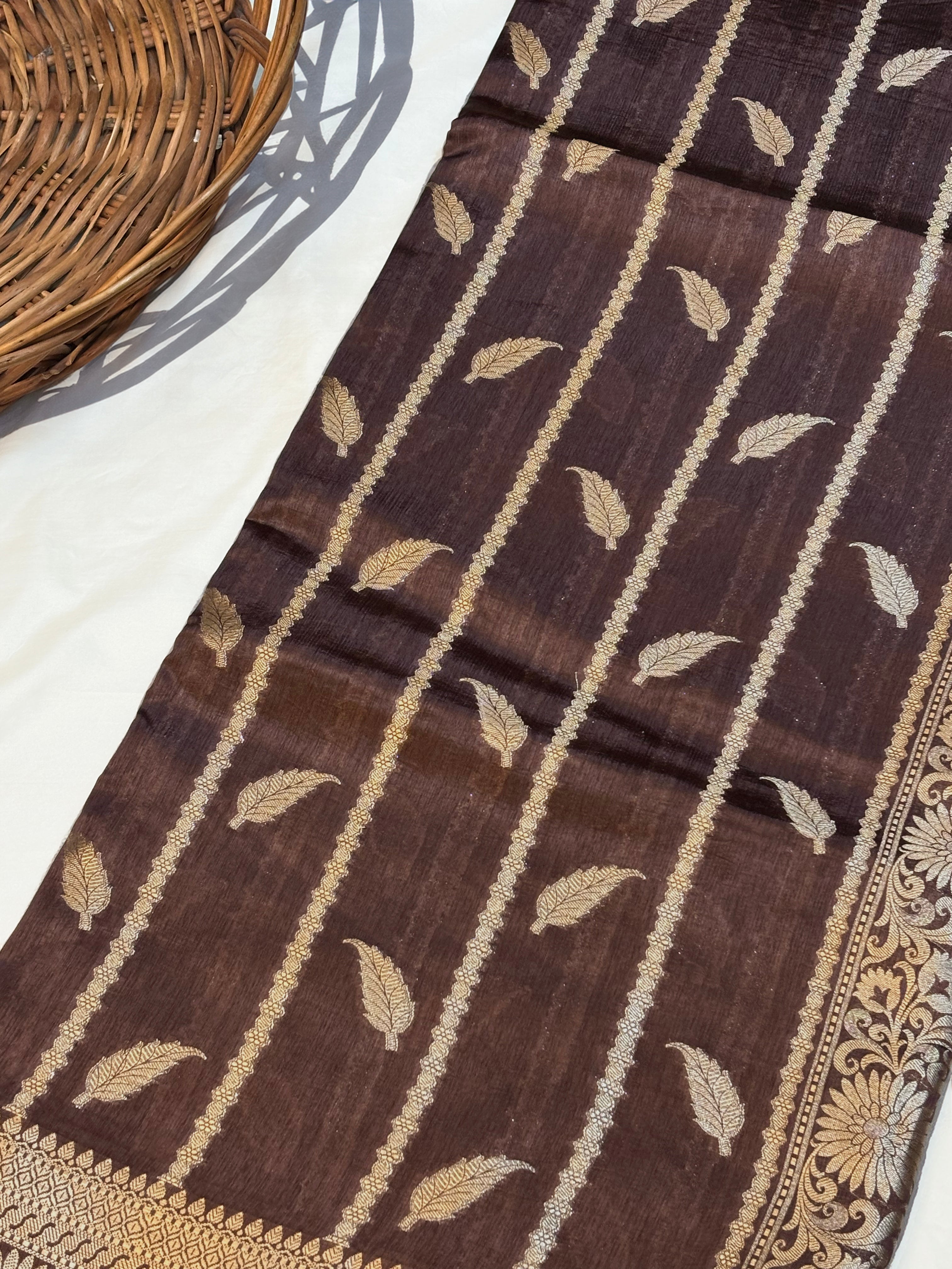Pure Raw Mango Silk Handloom Banarsi Saree | Light coffee