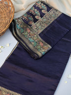 Pure Dupion Silk Banarsi Saree | Aubergine