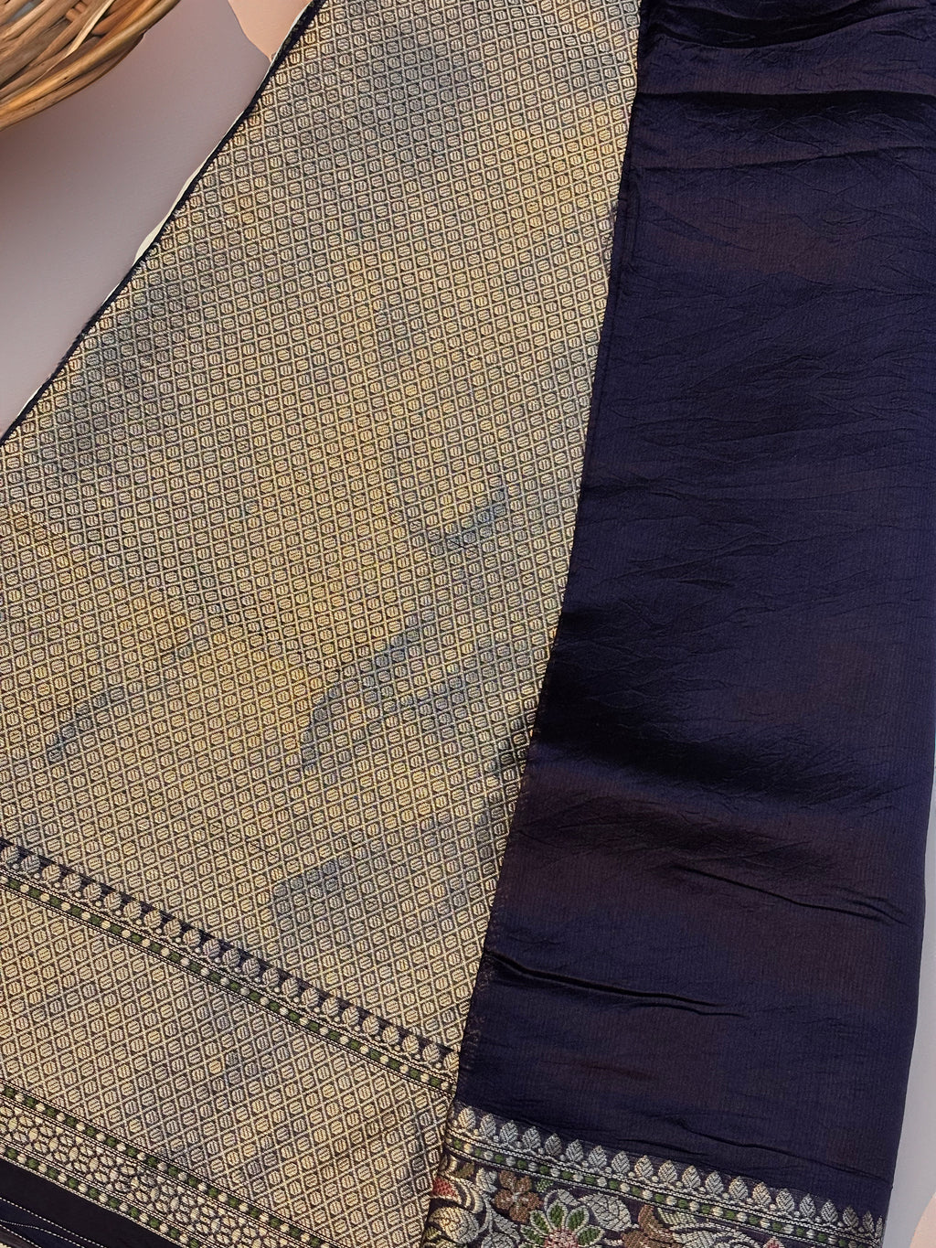 Pure Dupion Silk Banarsi Saree | Aubergine