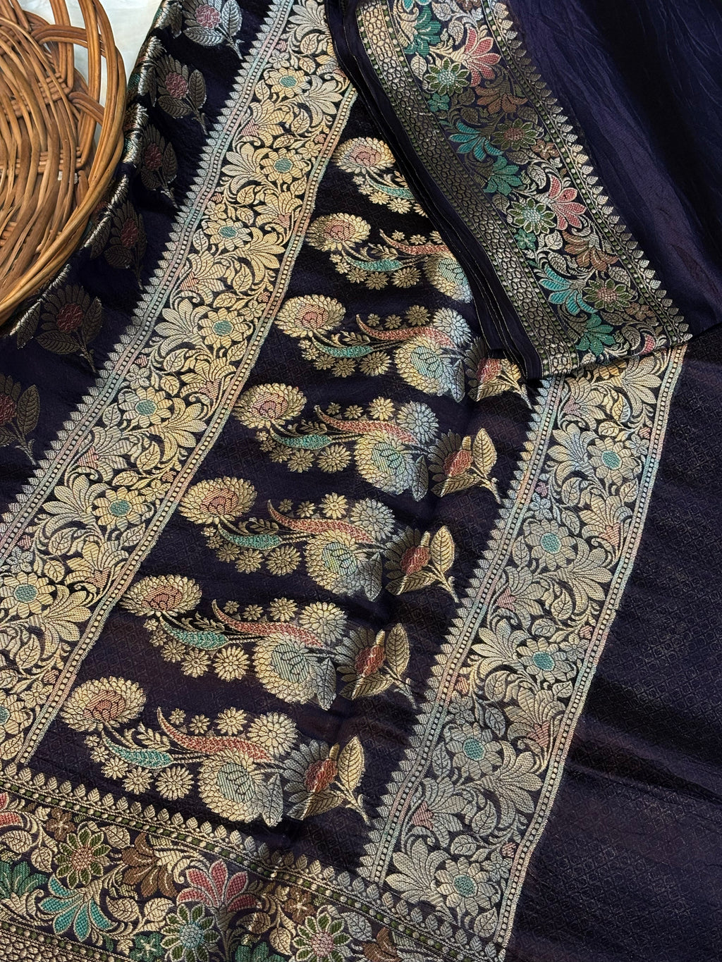 Pure Dupion Silk Banarsi Saree | Aubergine