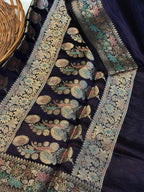 Pure Dupion Silk Banarsi Saree | Aubergine