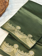 Pure Raw Mango Silk Handloom Banarsi Saree | Deep Forest Green