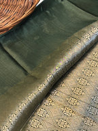 Pure Raw Mango Silk Handloom Banarsi Saree | Deep Forest Green
