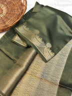 Pure Raw Mango Silk Handloom Banarsi Saree | Deep Forest Green