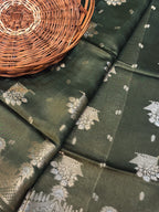 Pure Raw Mango Silk Handloom Banarsi Saree | Deep Forest Green