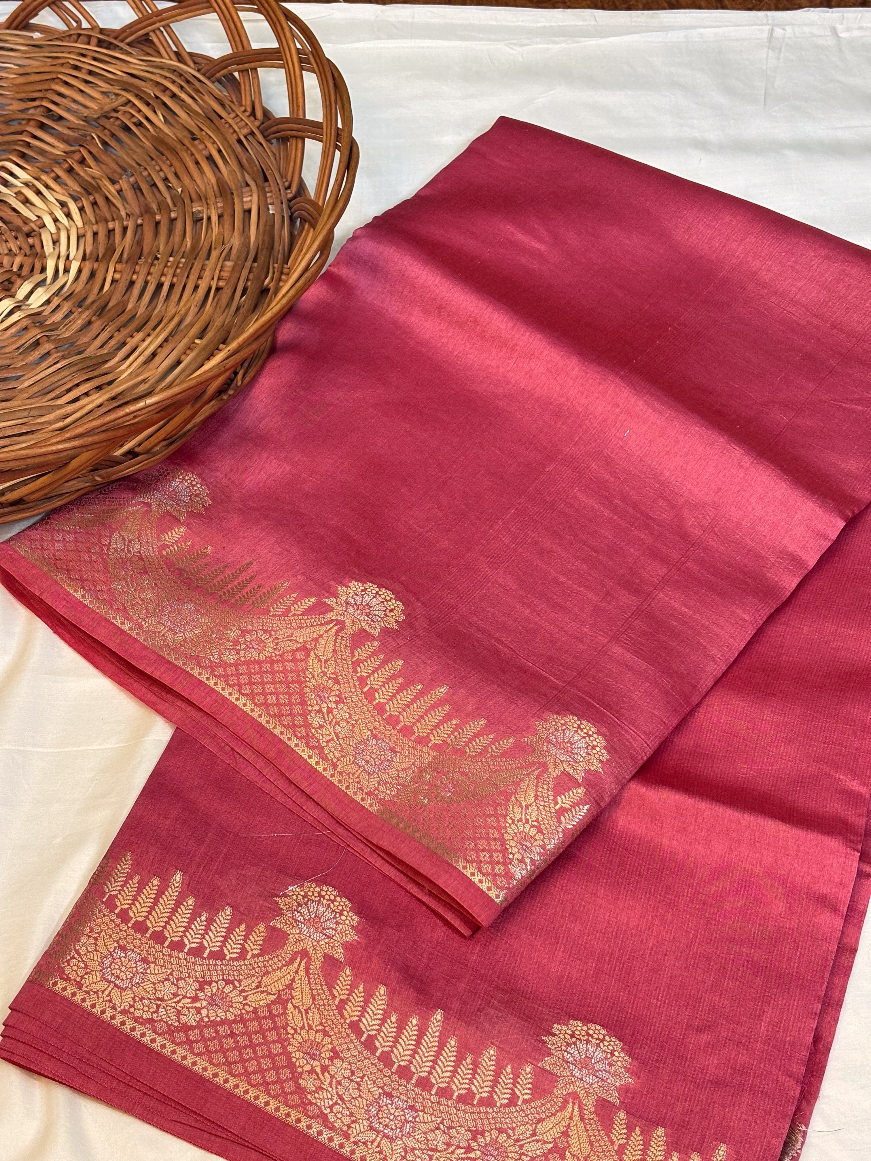 Pure Raw Mango Silk Handloom Banarsi Saree | Dusty Rose