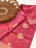Pure Raw Mango Silk Handloom Banarsi Saree | Dusty Rose