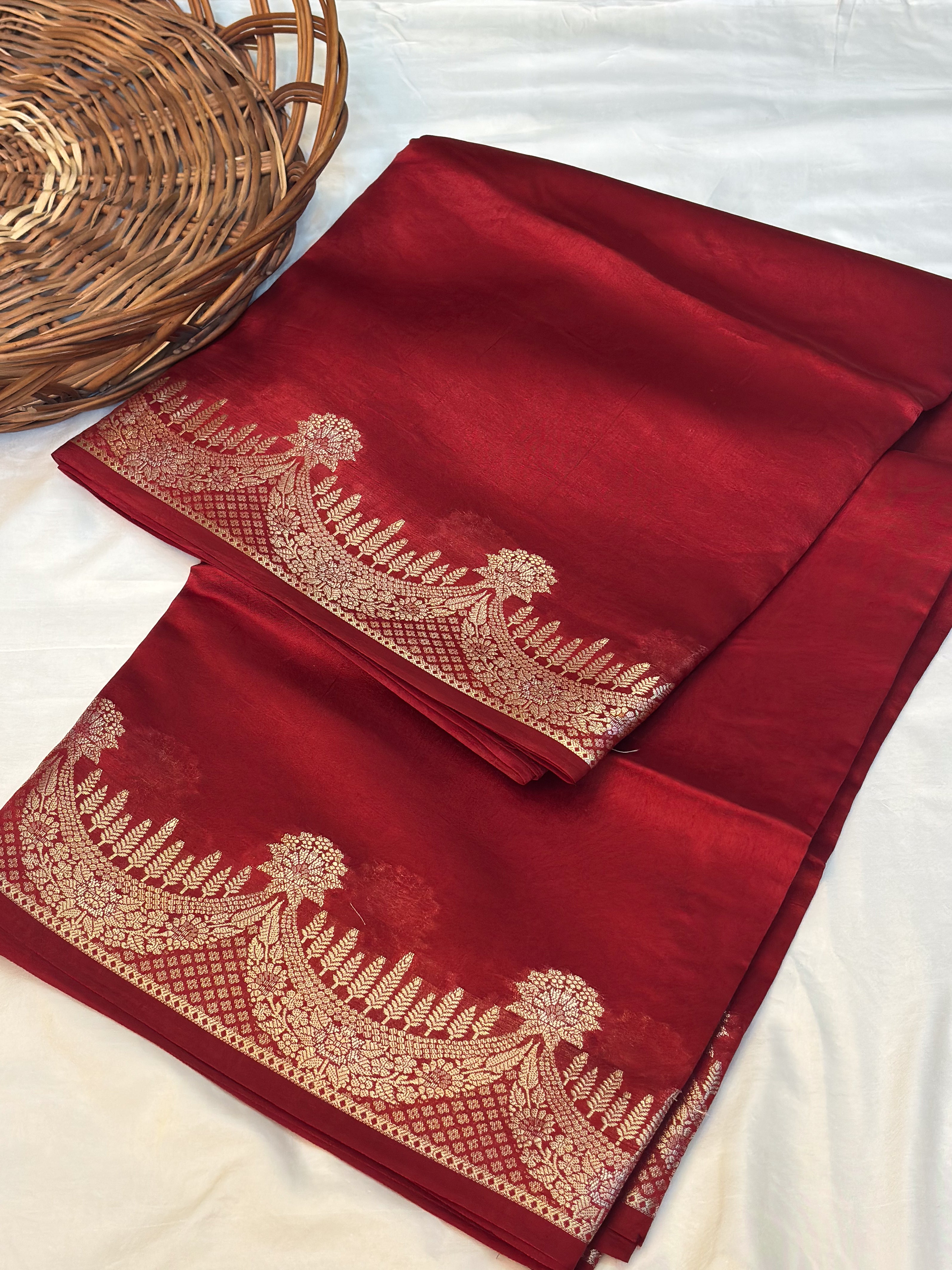 Pure Raw Mango Silk Handloom Banarsi Saree | Crimson Red