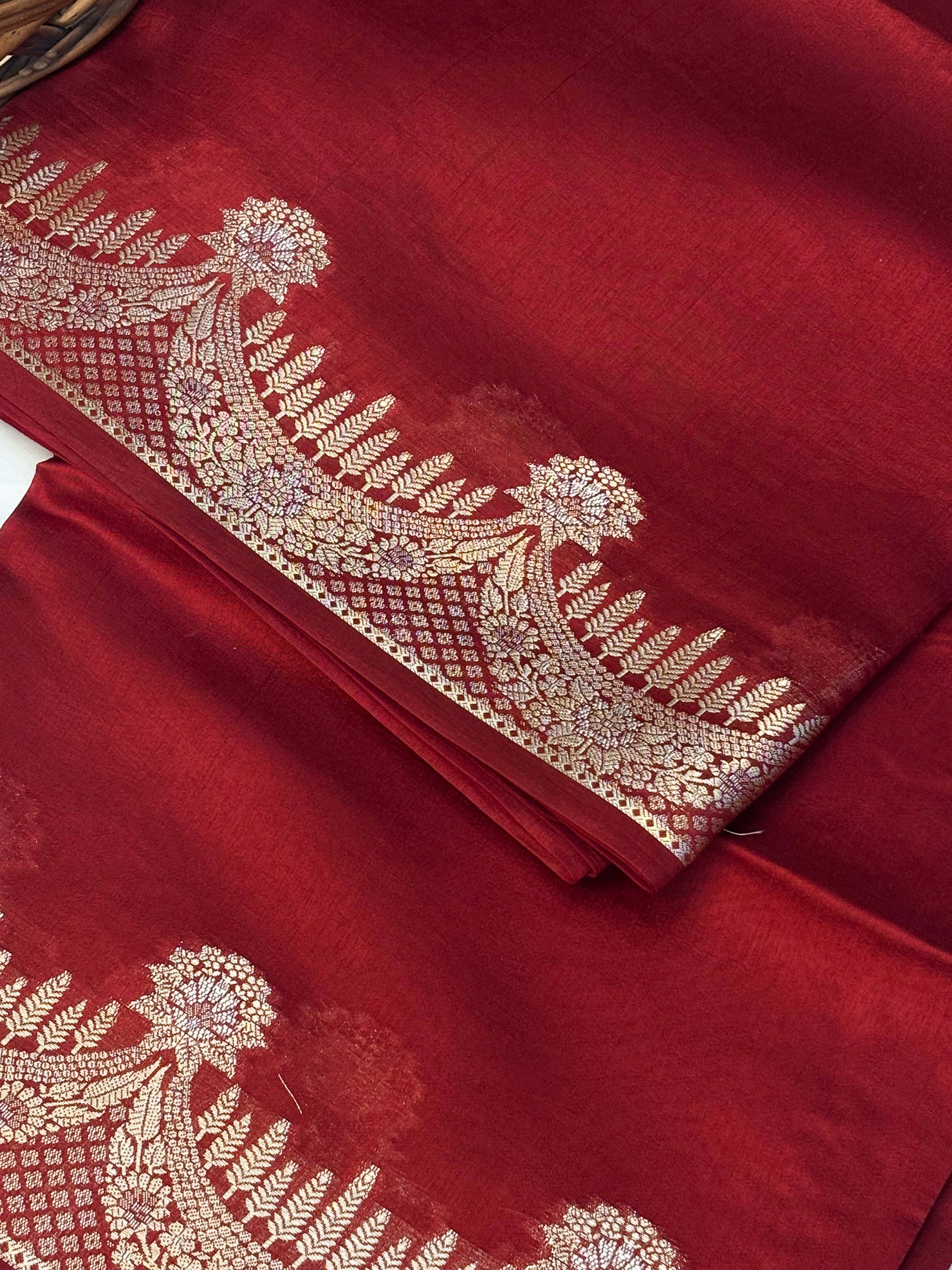 Pure Raw Mango Silk Handloom Banarsi Saree | Crimson Red