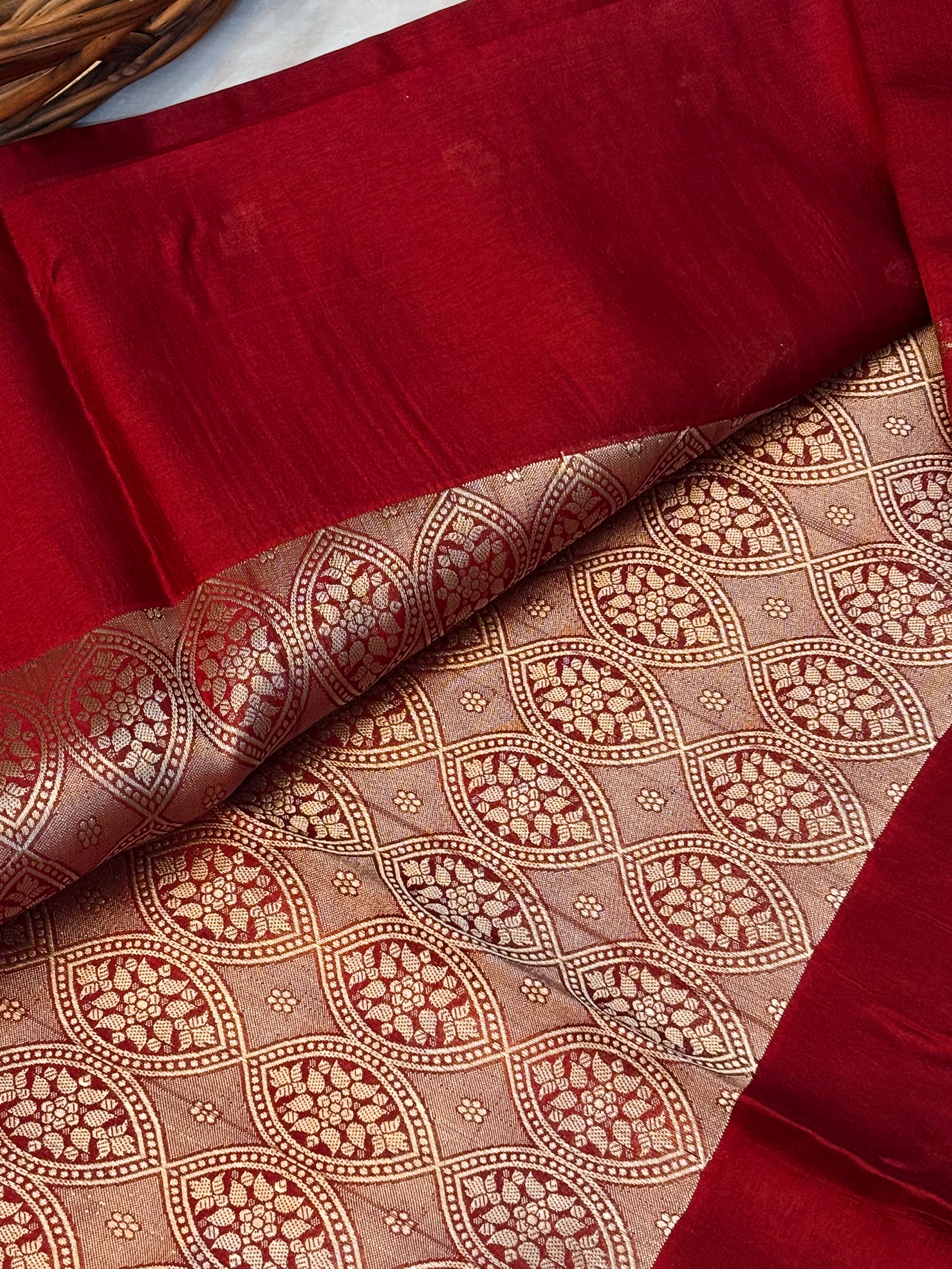 Pure Raw Mango Silk Handloom Banarsi Saree | Crimson Red