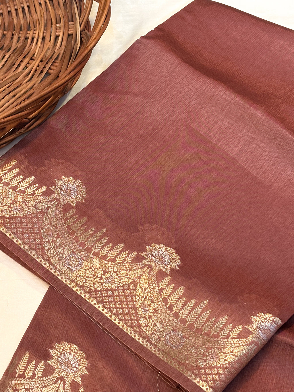 Pure Raw Mango Silk Handloom Banarsi Saree | Burnt Copper