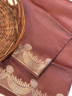 Pure Raw Mango Silk Handloom Banarsi Saree | Burnt Copper