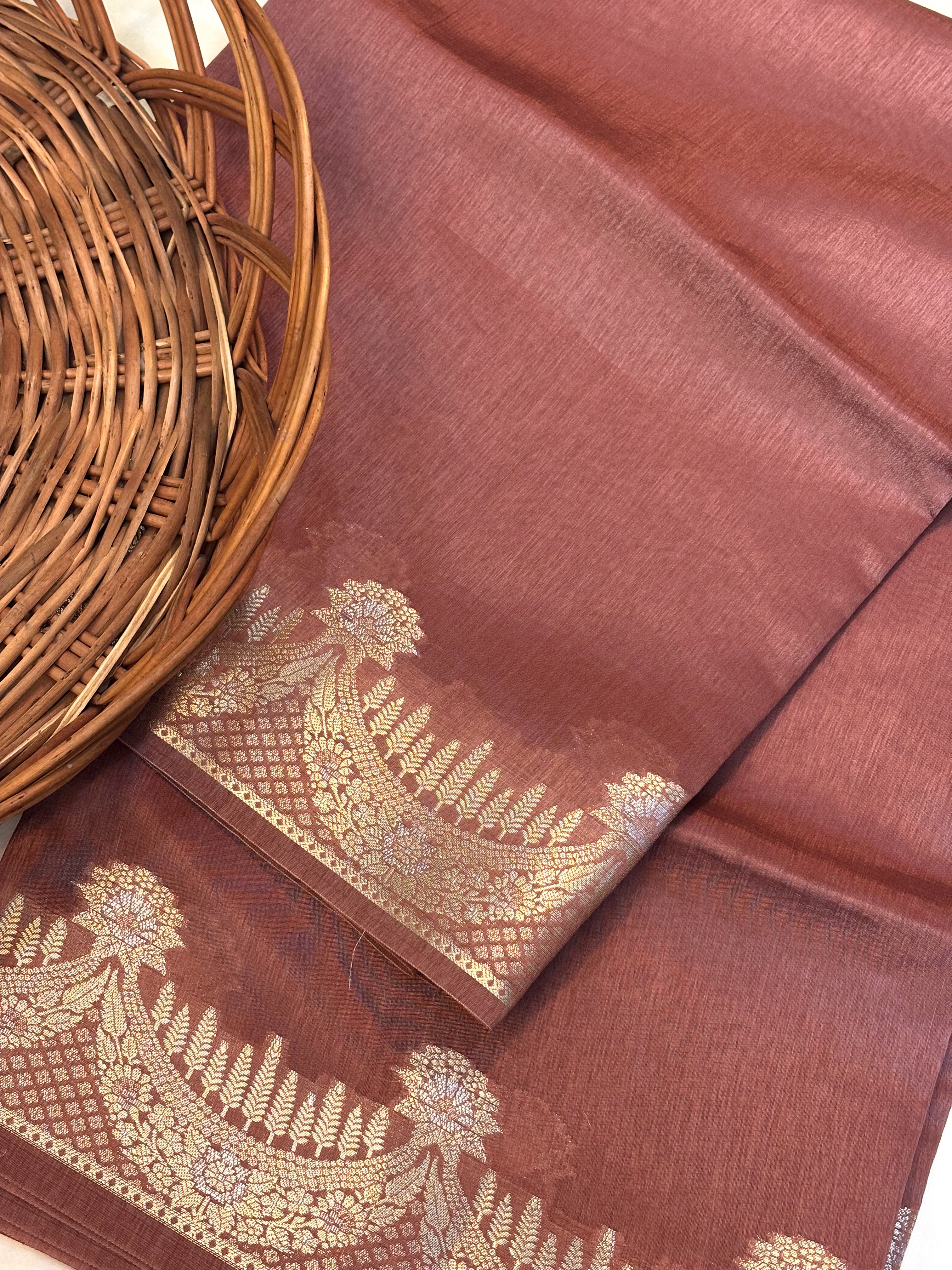 Pure Raw Mango Silk Handloom Banarsi Saree | Burnt Copper