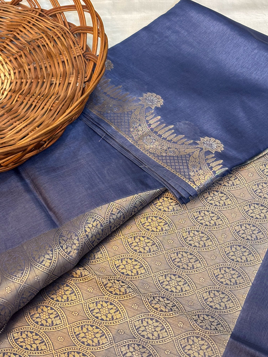 Pure Raw Mango Silk Handloom Banarsi Saree | Deep Indigo