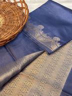 Pure Raw Mango Silk Handloom Banarsi Saree | Deep Indigo