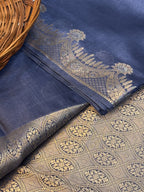 Pure Raw Mango Silk Handloom Banarsi Saree | Deep Indigo
