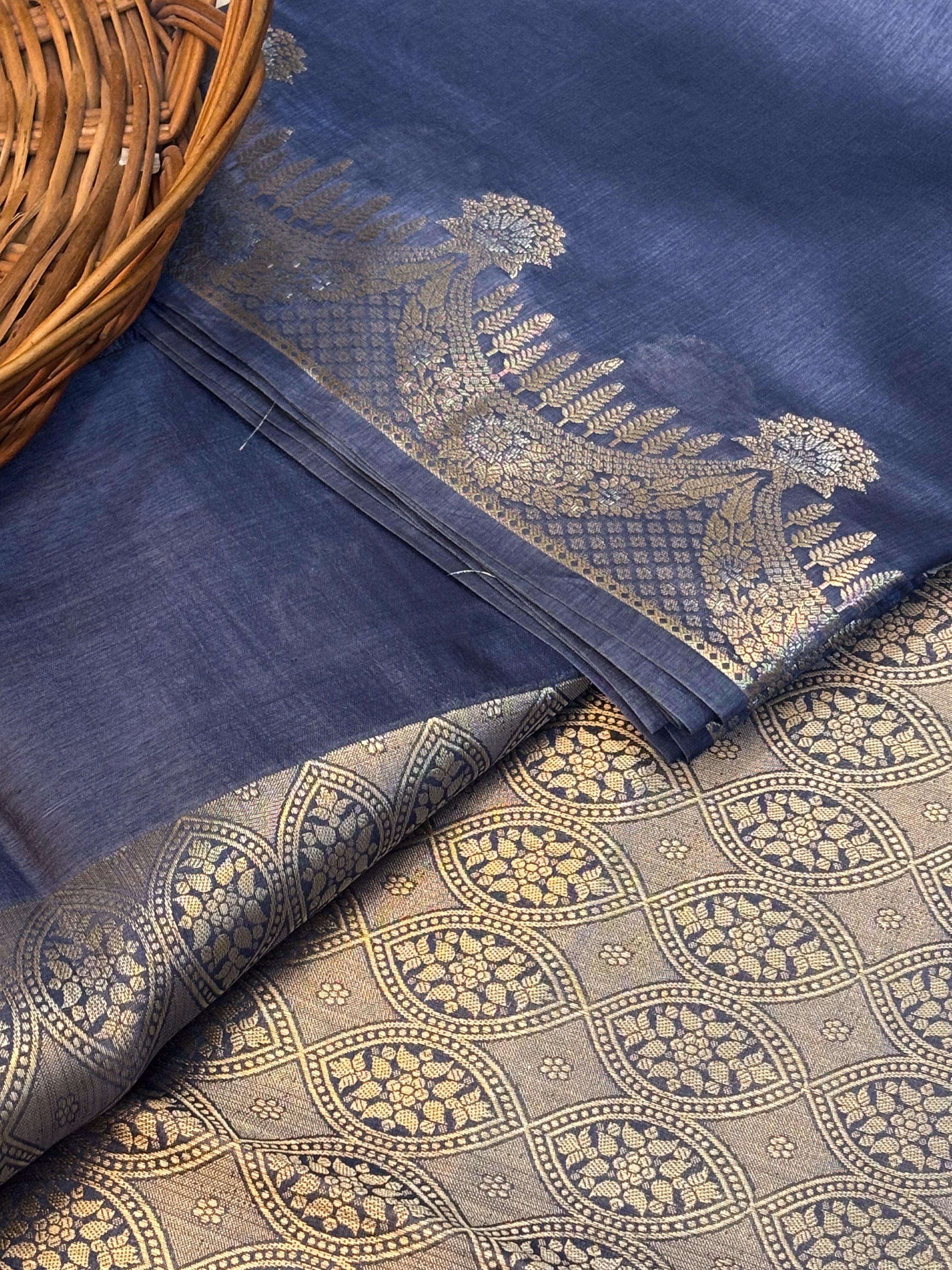 Pure Raw Mango Silk Handloom Banarsi Saree | Deep Indigo
