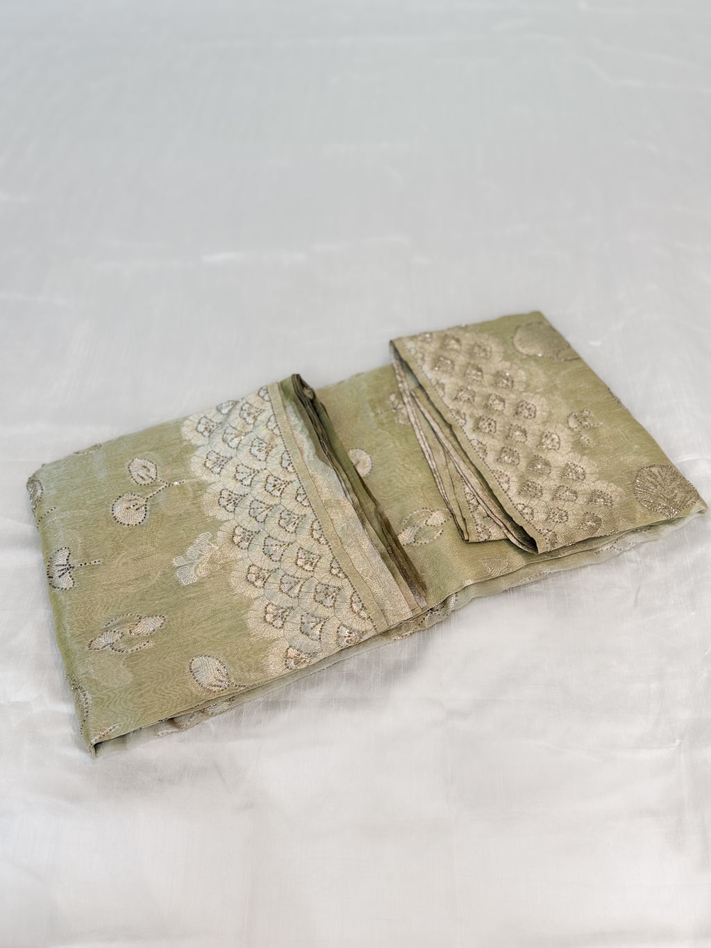Sage Green Tissue Banarsi Saree with zari border | Sage Green | Wedding collection