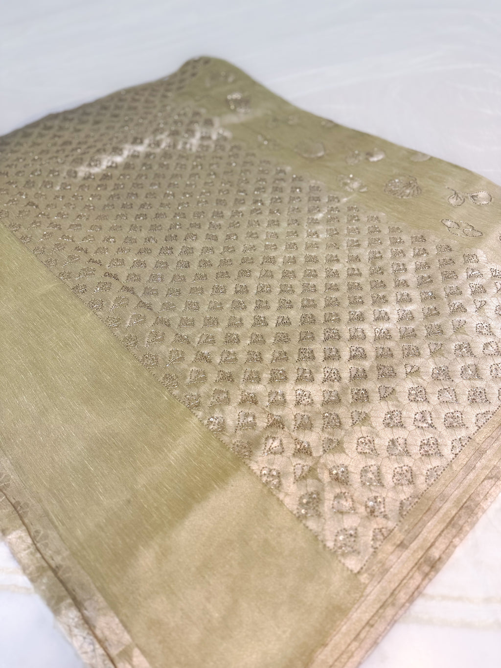 Sage Green Tissue Banarsi Saree with zari border | Sage Green | Wedding collection