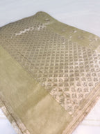 Sage Green Tissue Banarsi Saree with zari border | Sage Green | Wedding collection