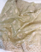 Sage Green Tissue Banarsi Saree with zari border | Sage Green | Wedding collection