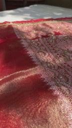Pure Rupa Tissue Silk Banarsi Saree | Brick Red | Wedding Collection